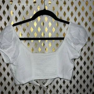 Garage cut out crop top white linen ruched size S thumbnail 4