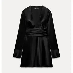 Zara Short Satin Black Dress Sz XS NWOT #4764 LBD Glam Cocktail Date thumbnail 3