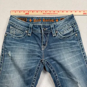 Rock Revival Noelle Capri Jeans Women 28 Blue Medium Wash Embellished Buckle Y2K thumbnail 4