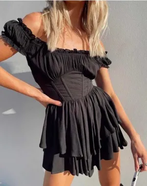 Princess Polly Corset Romper Black thumbnail 1