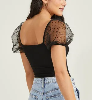 These Three Boutique Puff Sleeve Swiss Dot Top thumbnail 1