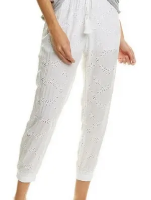 Young Fabulous &‎ Broke Eyelet Joggers Women M White Lined Pull On Boho Beach thumbnail 1