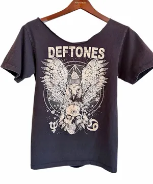 DEFTONES reworked graphic Tee, one of a kind, black and tan, cotton, size S thumbnail 1