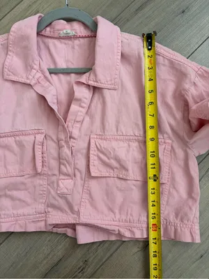 Anthropologie Pilcro Pink Short Sleeve Cropped Boxy Outdoorsy Blouse M thumbnail 10