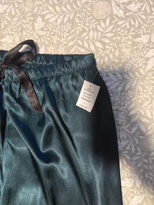 Dark Green Satin Long Pajama Set Size L thumbnail 6