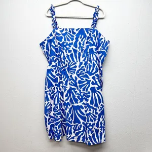 H&M Babydoll Midi Dress Womens XL Smocked Beachy Coastal Nautical Travel Island thumbnail 2