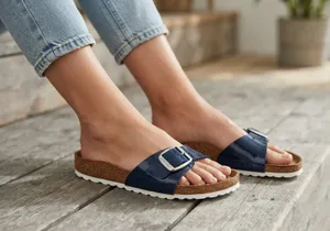 Birkenstock Madrid Blue Patent Sandals Size EU 36 US 5.5 Slightly Used thumbnail 1
