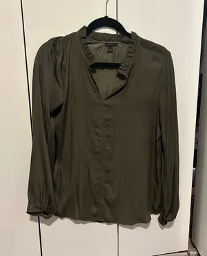 Ann Taylor olive green Ruffled detail Blouse thumbnail 1