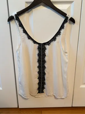 Aerie White and Black Lace Trim Tank thumbnail 2