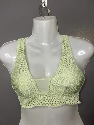 Aerie Bralette Bra Womens Small Green Floral Lace Wireless Lined Longline Soft thumbnail 1