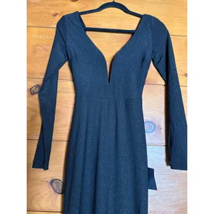 NWT Lulus Glamorous in Glitter Black Long Sleeve Backless Maxi Dress Gala Sz XS thumbnail 6