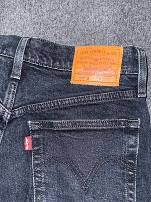 Levis Premium 501 Skinny Jeans Distressed Black Denim Button Fly High Rise 24x28 thumbnail 5