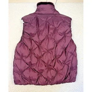 Chicos Vest Womens 2/Large Purple Quilted Fur Trim‎ Snap Winter NEW thumbnail 2