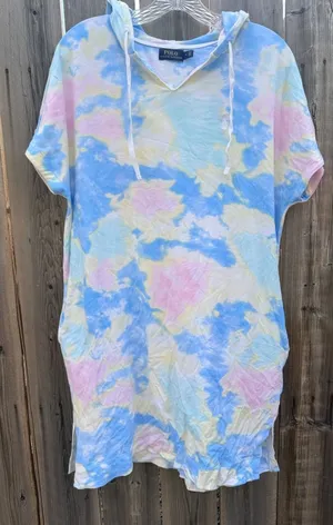 Polo Ralph Lauren NWOT Women's Tie Dye Hooded Midi T-Shirt Dress Sz M thumbnail 1