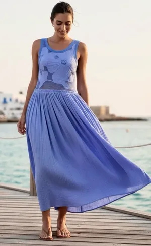 Free People Pearl Floral Maxi Dress Periwinkle Blue Cotton Crochet Knit Sz Small thumbnail 1