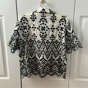 Zara Contrast Embroidered Button Up Shit in Black and White thumbnail 3