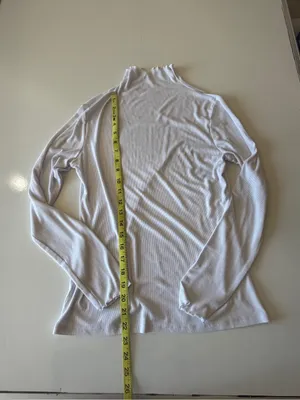 Trendy white lightweight turtleneck fitted long sleeve ribbed shirt medium thumbnail 2
