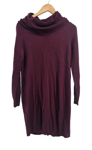 LOFT Sweater Dress Womens Medium Cowl Neck Burgundy Long Sleeve EUC thumbnail 1