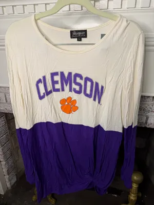 Clemson Two-Tone Long Sleeve Tee - Cream & Purple thumbnail 1