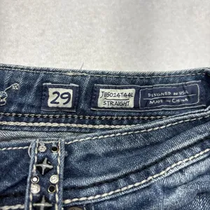 Miss Me Buckle Mid Rise Straight Embellished Flap Denim Blue Jeans 29/28 thumbnail 2