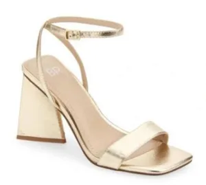 BP‎ Sandals Womens Size 5 Gold Parker Ankle Strap Chunky Triangular Heels thumbnail 1
