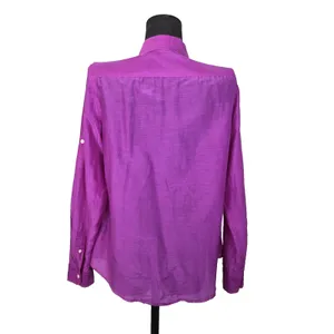 Lauren Ralph Lauren Button Up Shirt Women Large Purple Cotton Silk Utility Light thumbnail 3