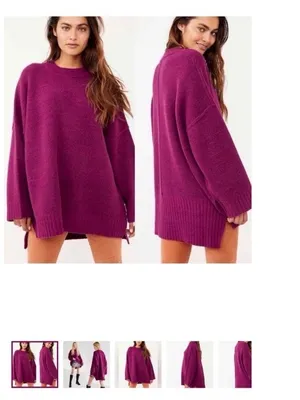 Free People High Low Plum Oversized Sweater Tunic Purple peaches thumbnail 2