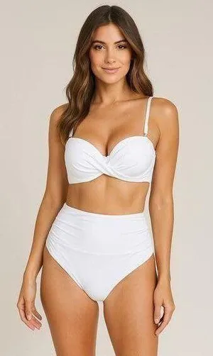 NWT Aqua Eve Bikini Set Strapless High Waist White Size M Swimwear Retro Chic thumbnail 1