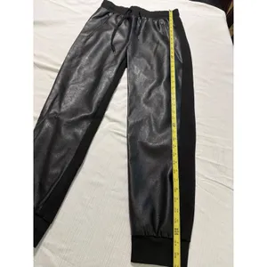 Fate Faux Leather Front Jogger Pants Black Mixed Media Drawstring Size L‎ thumbnail 2