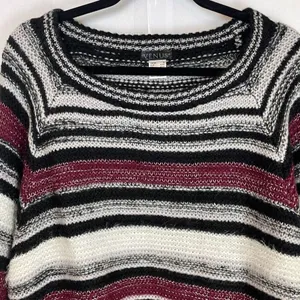 VENUS Sweater Women's Medium Purple Black Oversized Striped Long Sleeve Pullover thumbnail 9
