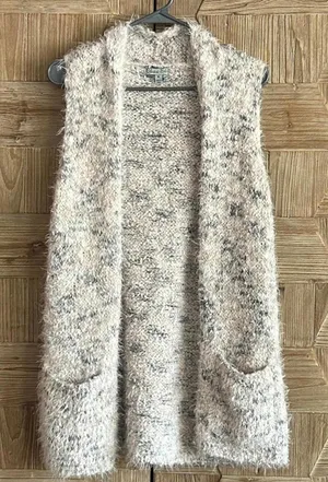 Olivia Sky Women's Sleeveless Open Front Cardigan Sweater Beige Size M Boho Knit thumbnail 1