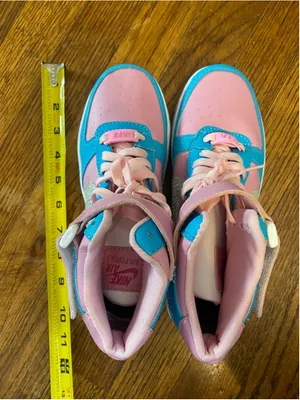 Custom Hand Painted Nike Air Force 1 High Barbie Pink Blue Glitter Sneakers OOAK thumbnail 5