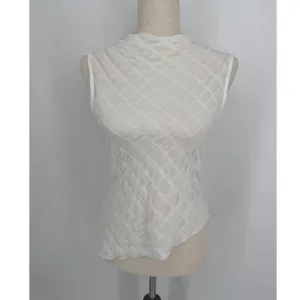 Anthropologie Maeve Asymmetric Textured Tank Small White Sleeveless Mock Neck thumbnail 4