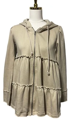 Free People Tiered Trapeze Zip Sweatshirt, Tan/Beige, Size S, Retails $128 thumbnail 1