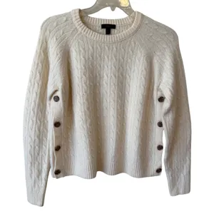 J.Crew Womens Soft Girl Wool Blend Sweater L Cream Cable Knit Side Button Preppy thumbnail 1