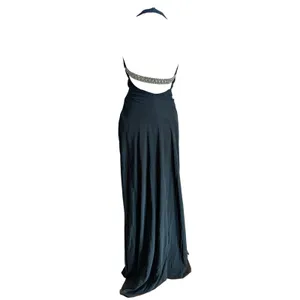 Cache Vintage Y2K Black Backless Formal Dress Rhinestone Halter Gown Prom Hoco thumbnail 7
