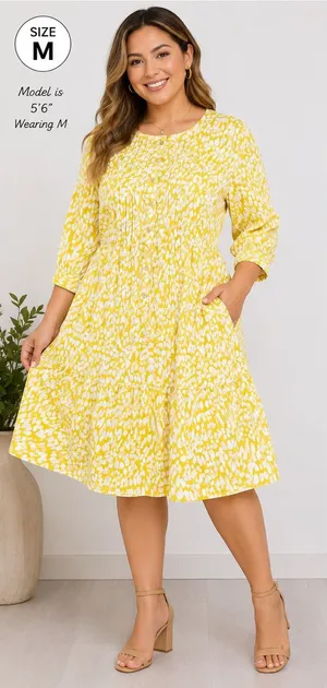 Who What Wear Yellow and White Floral Tiered Midi Dress thumbnail 1