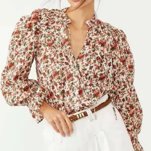 Free People Meant to Be Vintage Floral Boho Romantic Long Sleeve Blouse L thumbnail 1