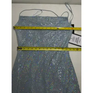 City Studio NWT Metallic Pale Blue Slip On Bodycon Mini Dress In Size L thumbnail 6