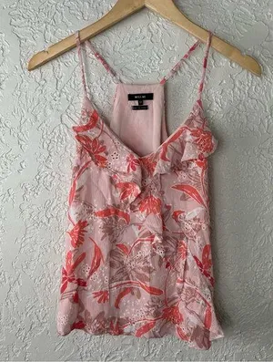 Miss Me | Tropical Floral Ruffled Racerback Tank Top Size M thumbnail 1