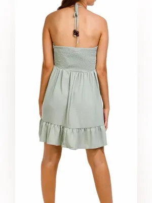 Madden Girl Sage Green Halter Ruffle Sundress thumbnail 3