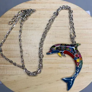 Colorful Dolphin Necklace Women's Enamel Floral Boho Statement Ocean 20"‎ New thumbnail 2