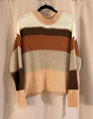 Daytrip Striped Crewneck Sweater in Cream, Tan & Brown thumbnail 1