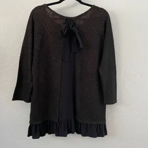 August Silk Black Knit Top XL Lagenlook Dark‎ Fairycore Oversized Boho Ruffle thumbnail 2