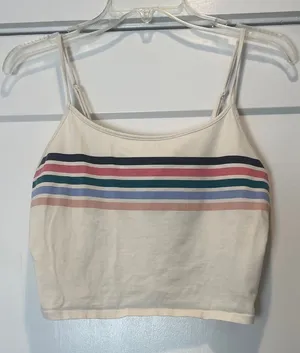 American Eagle Outfitters Cream Crop Cami with Multicolor Stripes size medium. thumbnail 1