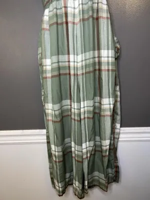 American Eagle Outfitters Jumpsuit Womens Small Green Plaid Smocked Pockets thumbnail 3
