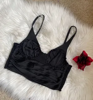 ZARA Black Satin Ruched Crop Top thumbnail 10