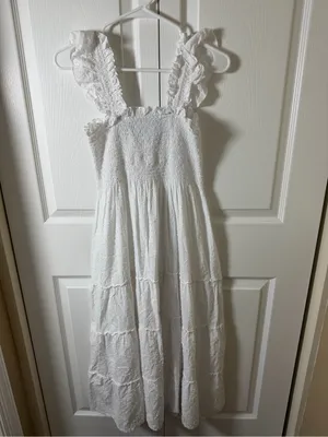 Hill House Home The Nap Dress Smocked Ruffle Straps Tiered White Small thumbnail 6