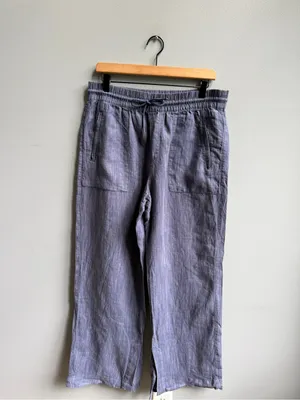 Athleta Cabo Linen Textured Wide Leg Pants Size Medium Navy Blue thumbnail 3