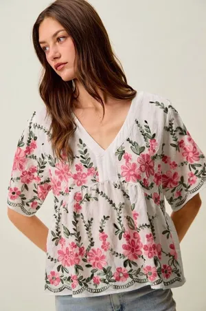 SO ME Floral Embroidered V Neck Boho Blouse Top -‎ XL thumbnail 1